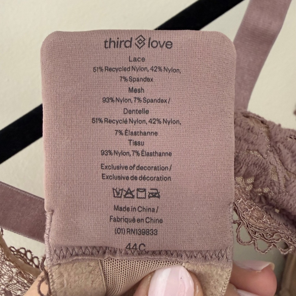 Third Love Lace Balconette Bra Mauve Pink Full Coverage Underwire Size 44C - Picture 4 of 4